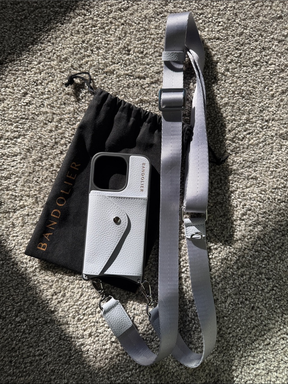 Bandolier Lavender Leather Phone Case with Adjustable Strap - iPhone 15 Pro